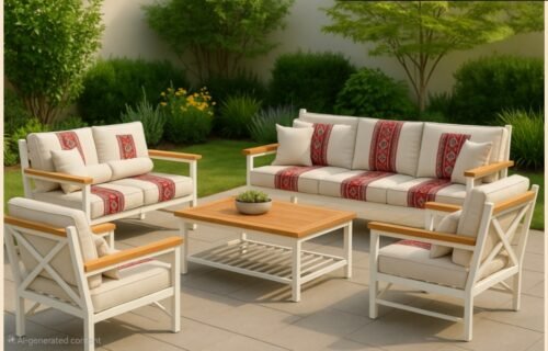 7-Person Wooden Chair Set with table