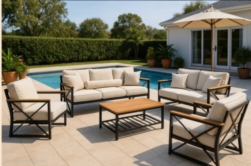 7-Person Wooden Chair Set with table