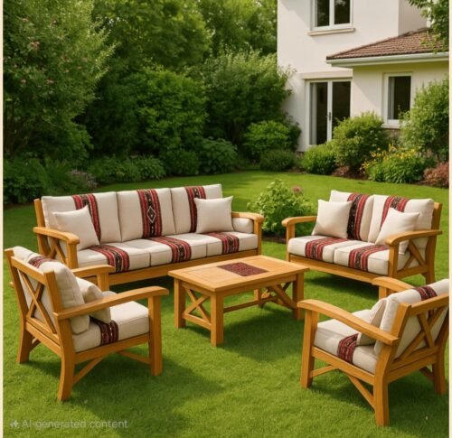 7-Person Wooden Chair Set with table