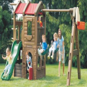 Kids Playground Set Rustic Lodge House