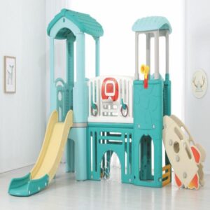 Kids Playground Set Sky Blue Multislider Rock Climber Tunnel